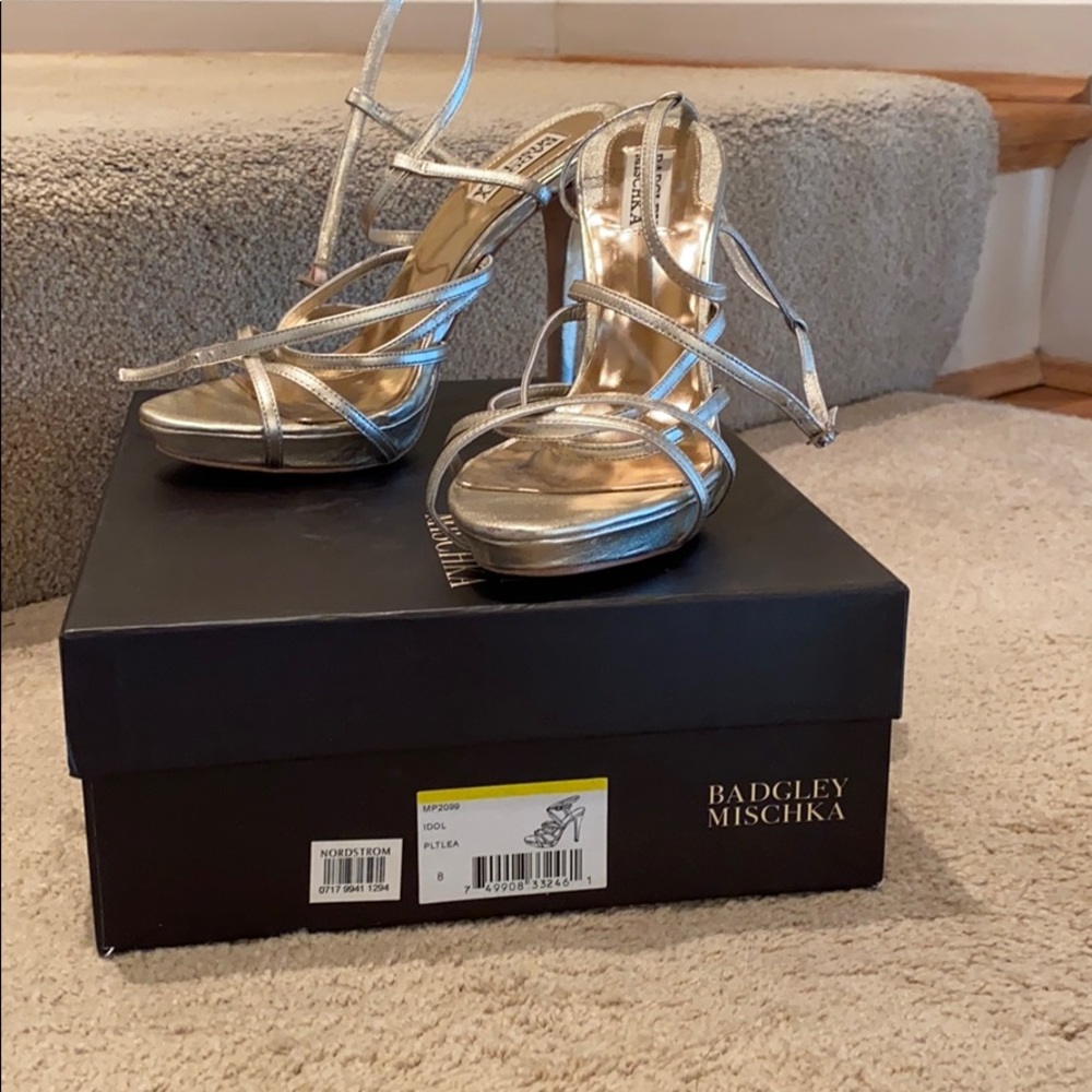 Badgley Mischka strappy gold sandals. - Picture 2 of 3